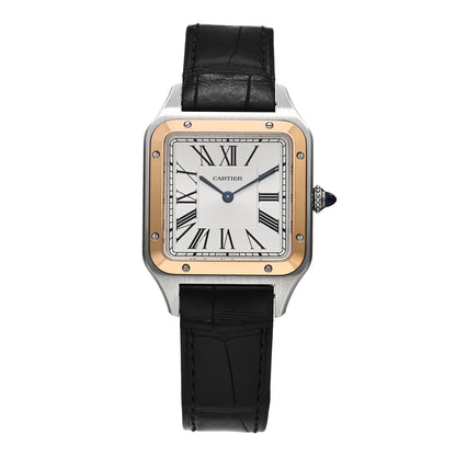 Stainless Steel 18K Pink Gold Alligator 31.4mm Santos Dumont Quartz Watch