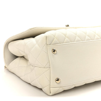 Caviar Quilted Small Coco Handle Flap White