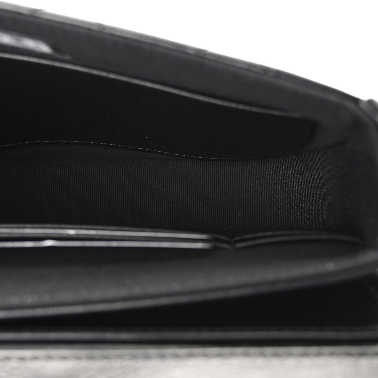 Shiny Aged Calfskin Quilted Flap Phone Holder With Chain Black