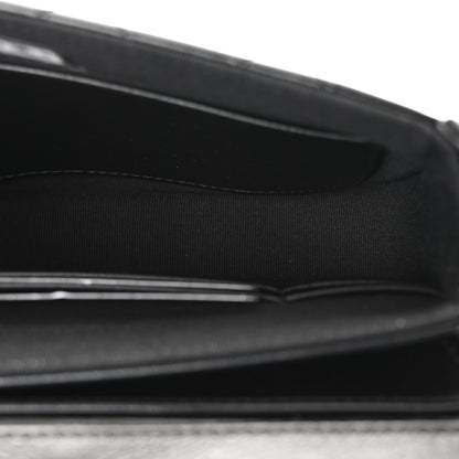Shiny Aged Calfskin Quilted Flap Phone Holder With Chain Black