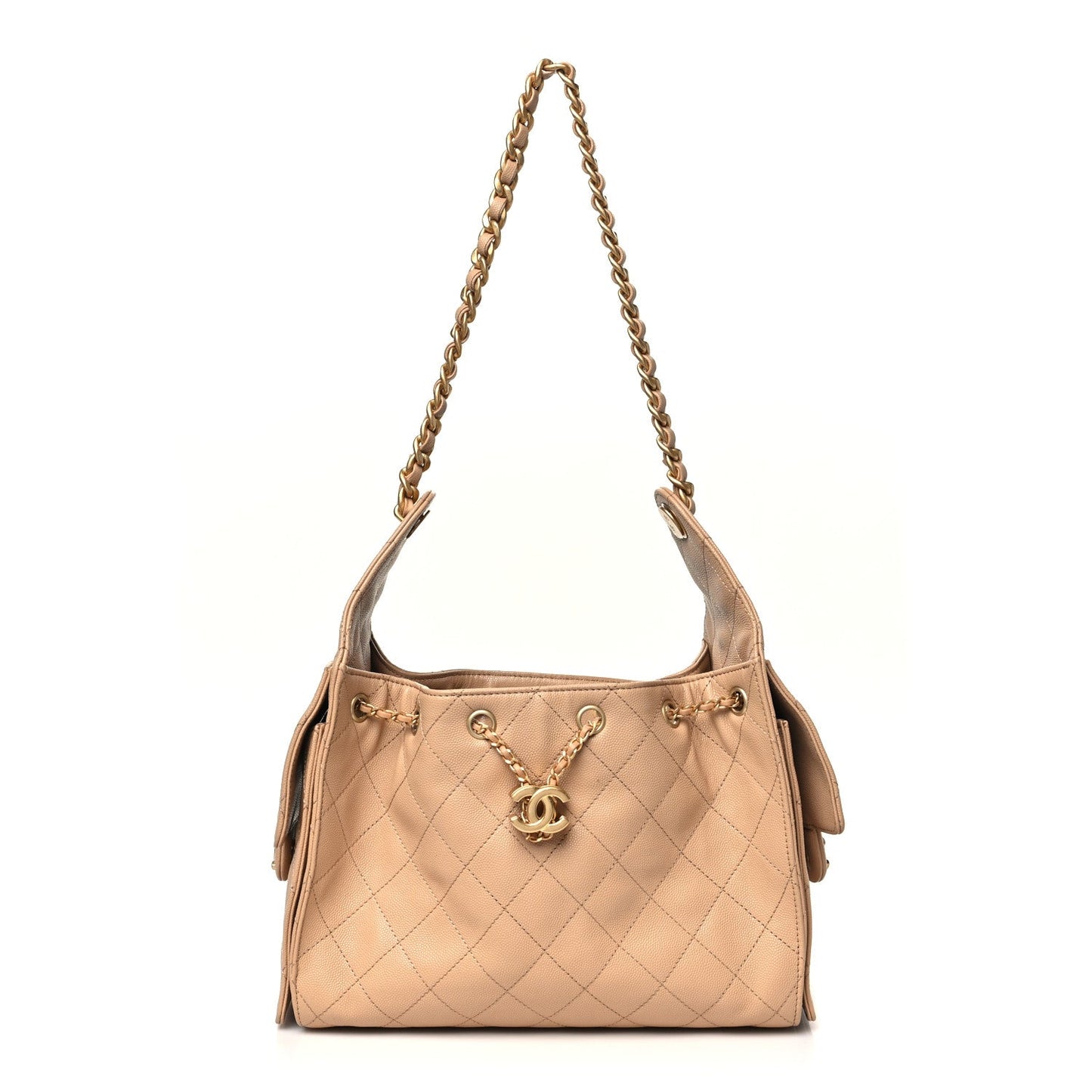 Caviar Quilted Small Chanel 25 Handbag Dark Beige