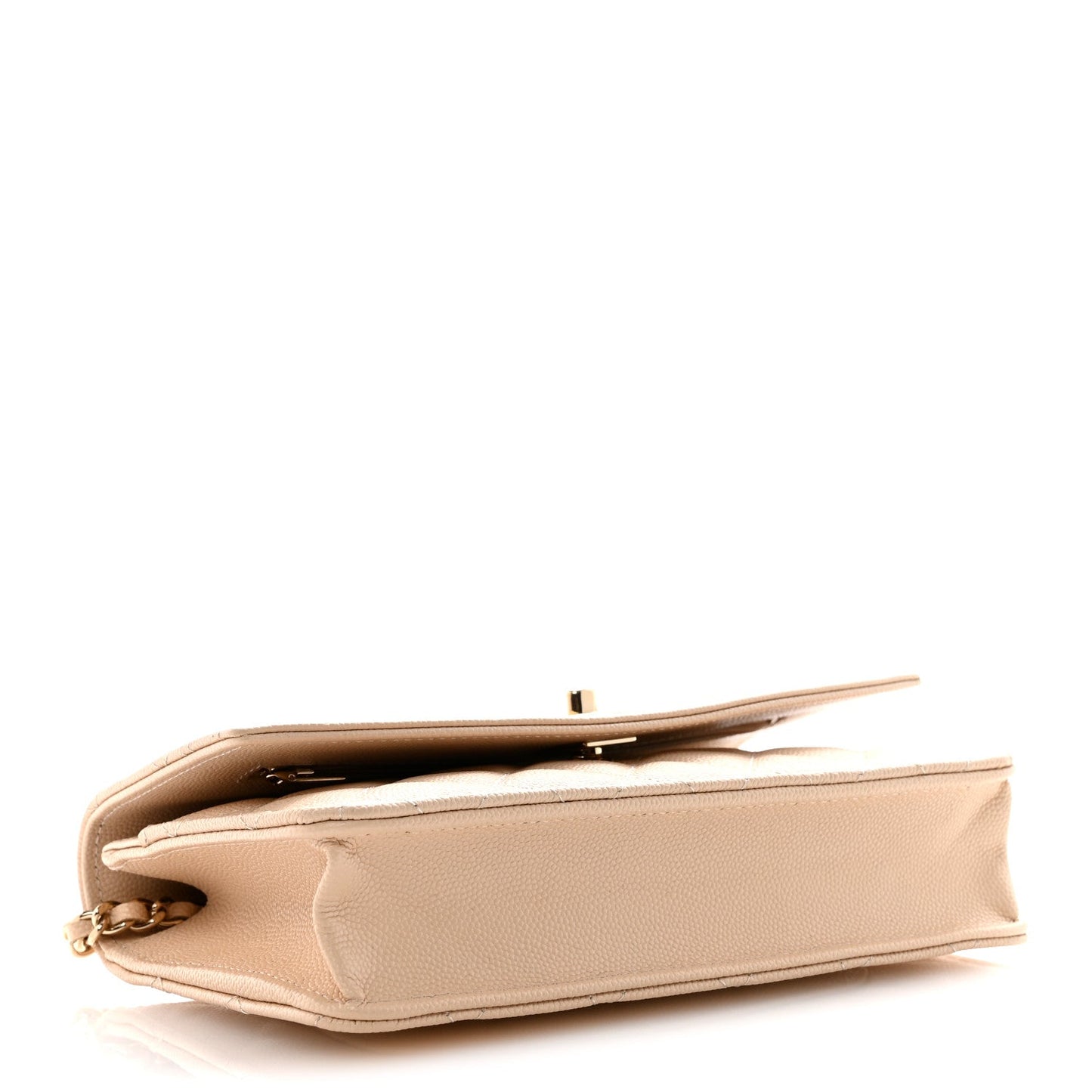 Caviar Quilted Trendy Handle Clutch With Chain Ecru