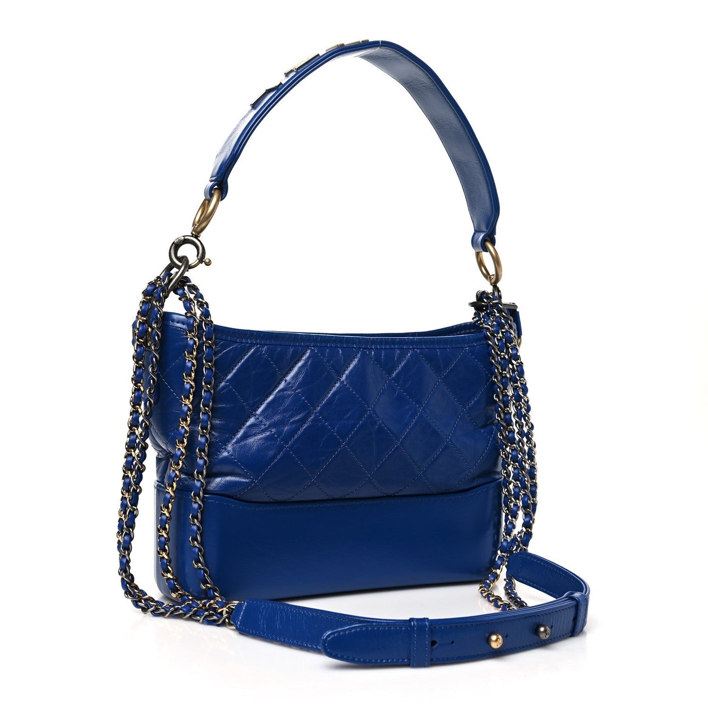 Aged Smooth Calfskin Quilted Medium Gabrielle Logo Hobo Blue
