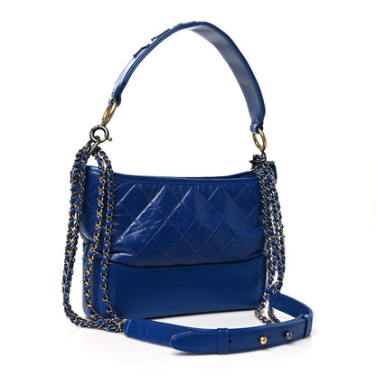 Aged Smooth Calfskin Quilted Medium Gabrielle Logo Hobo Blue