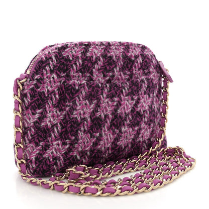 Tweed Quilted Mini Clutch With Chain Purple