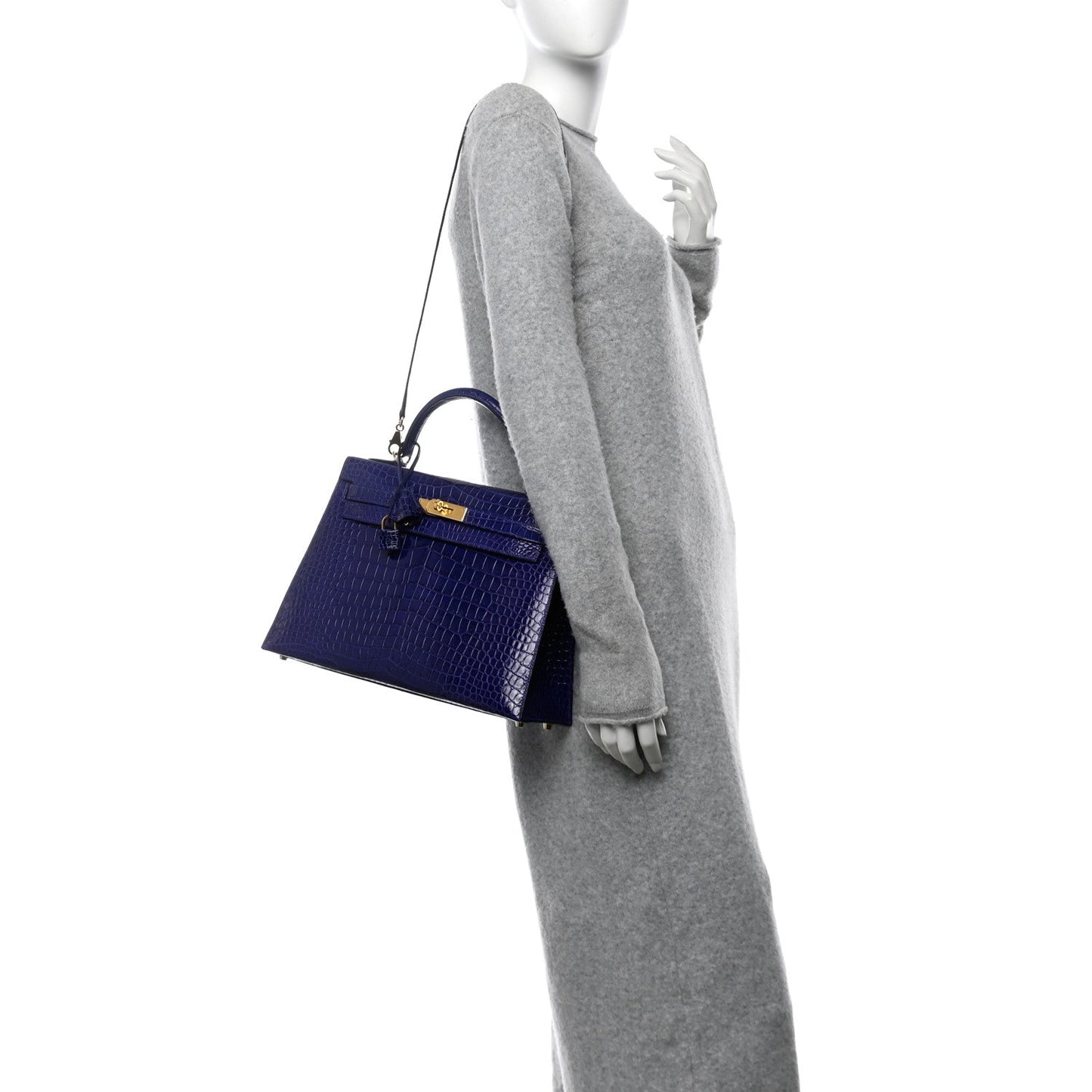 Shiny Porosus Crocodile Kelly Sellier 32 Bleu Electrique