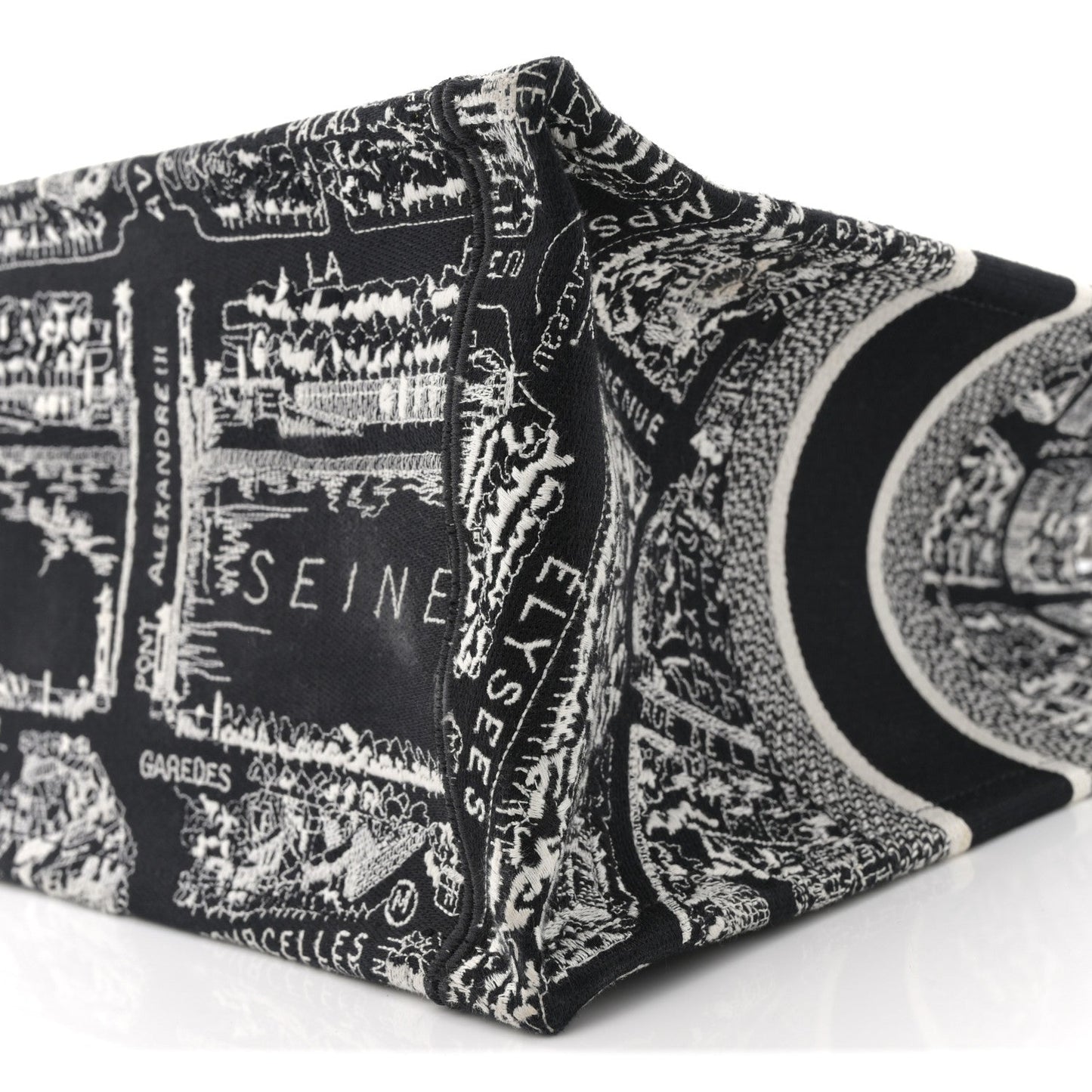 Canvas Embroidered Medium Plan De Paris Book Tote Black White