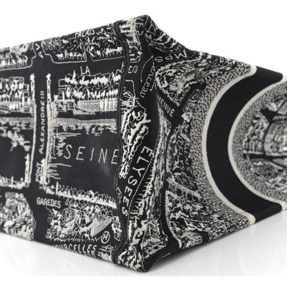 Canvas Embroidered Medium Plan De Paris Book Tote Black White