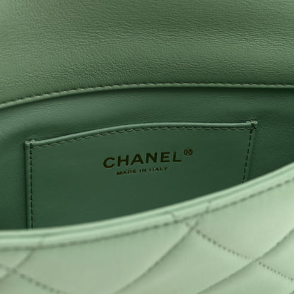 Lambskin Quilted Pearl Small Flap Light Green