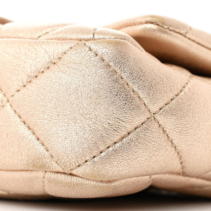 Metallic Lambskin Quilted Mini Lacquered Chain Flap Gold