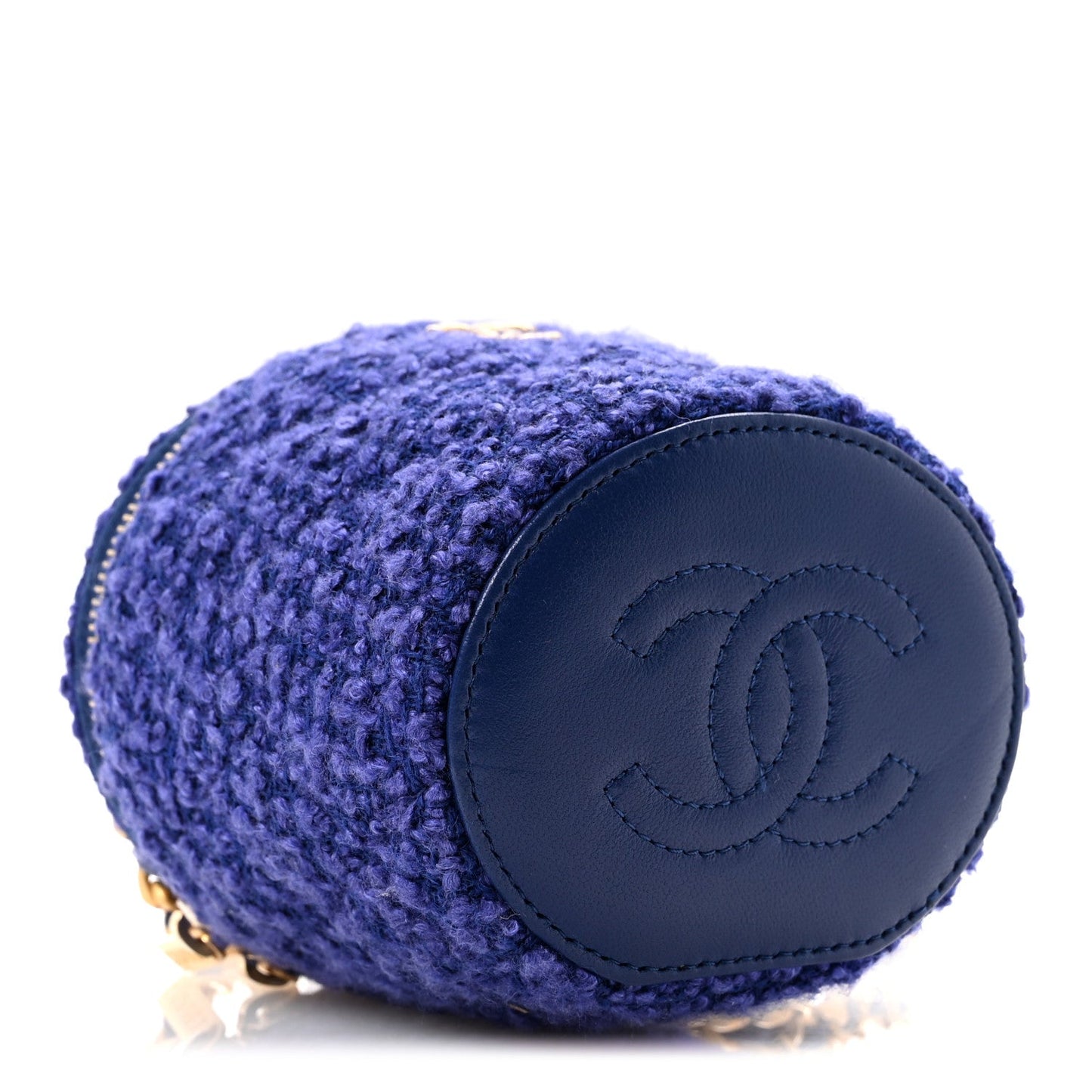 Tweed Quilted Afternoon Tea Top Handle Vanity Case With Chain Purple