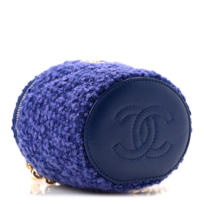 Tweed Quilted Afternoon Tea Top Handle Vanity Case With Chain Purple