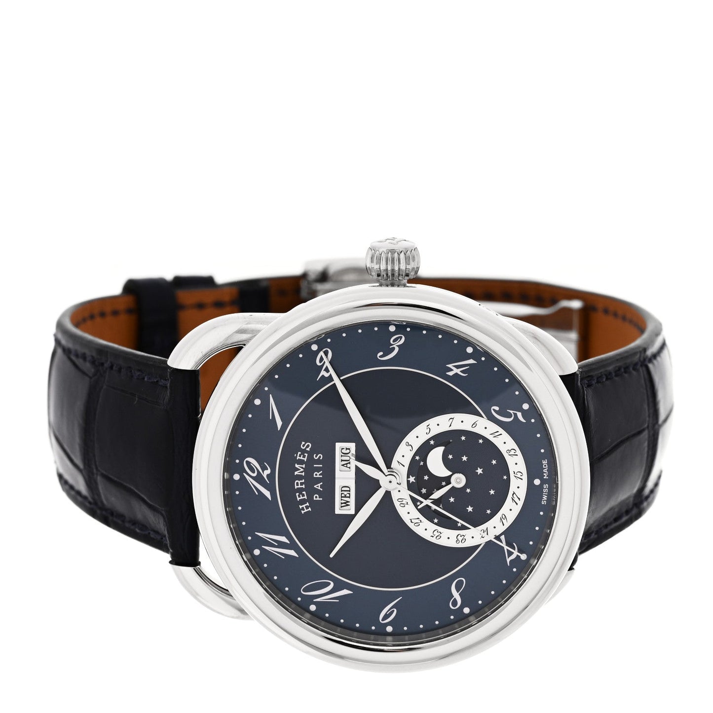 Stainless Steel Alligator 43mm Arceau Grande Lune Automatic Watch Bleu Abysse