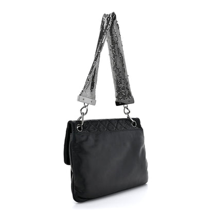 Lambskin Quilted Chain Mail Shoulder Bag Black