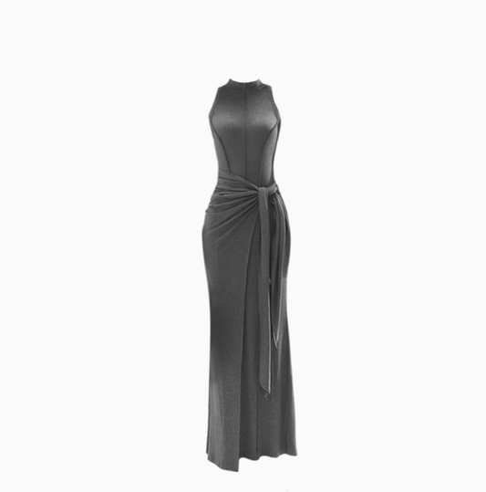 Hot girl slim fit pleated strappy dress 2025 lazy style halter neck hip long skirt R1133