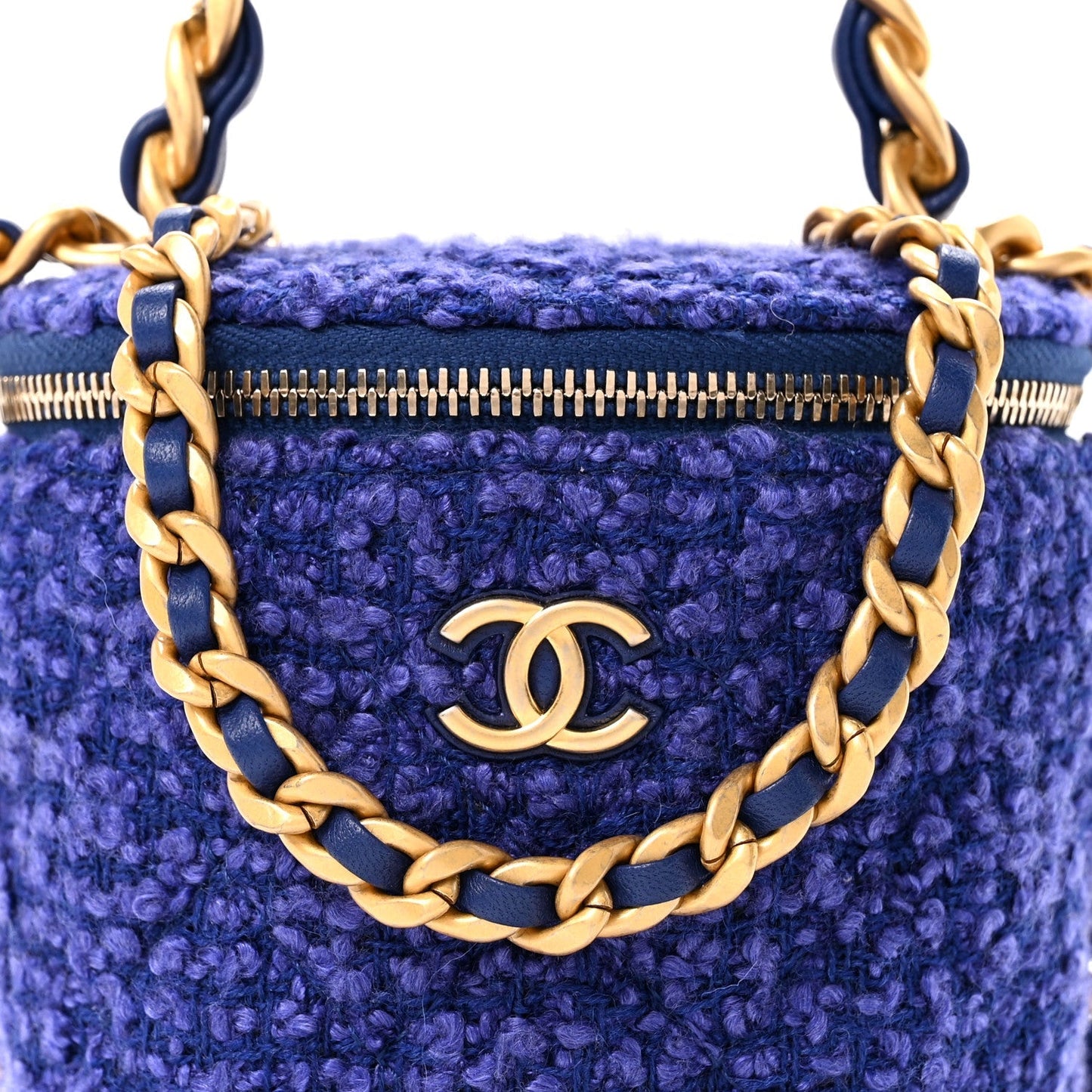 Tweed Quilted Afternoon Tea Top Handle Vanity Case With Chain Purple