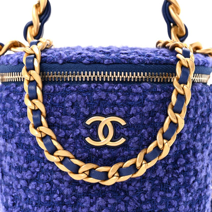 Tweed Quilted Afternoon Tea Top Handle Vanity Case With Chain Purple