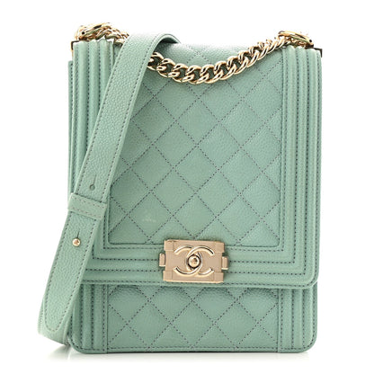 Calfskin Quilted North South Boy Flap Light Blue