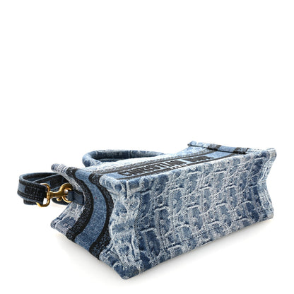 Denim Oblique Mini Book Tote With Strap Blue