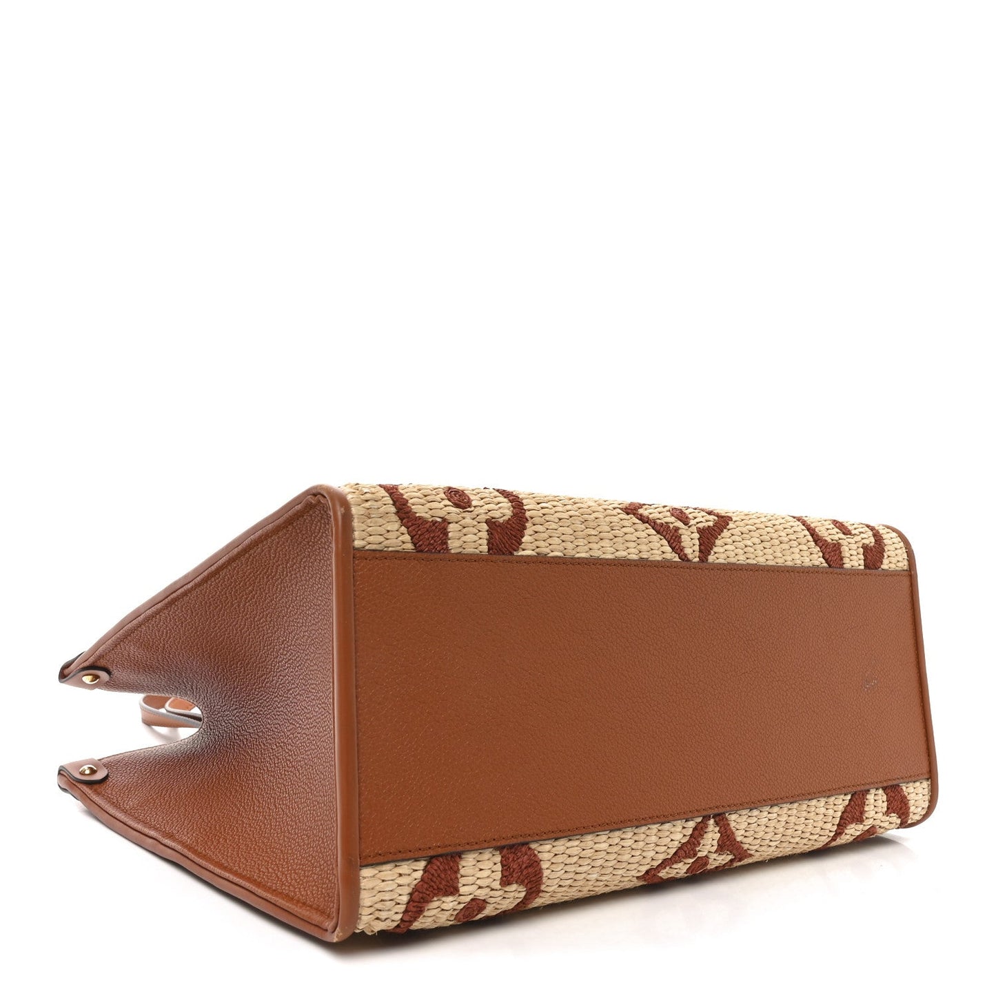 Raffia Calfskin Monogram Giant Onthego MM Tan