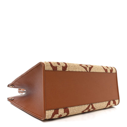 Raffia Calfskin Monogram Giant Onthego MM Tan
