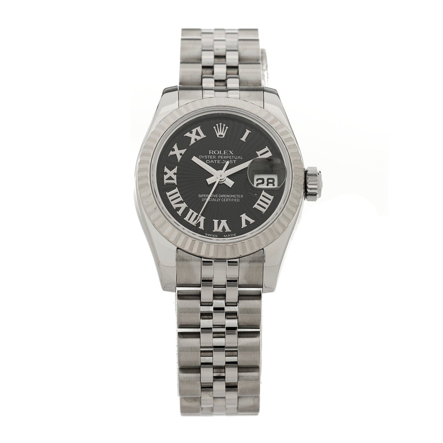 Stainless Steel 18K White Gold 26mm Oyster Perpetual Datejust Watch Black Roman 179174
