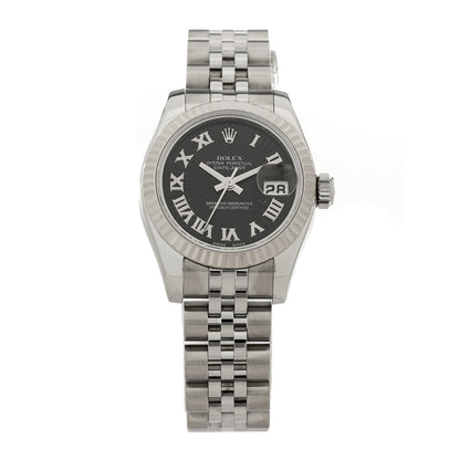 Stainless Steel 18K White Gold 26mm Oyster Perpetual Datejust Watch Black Roman 179174