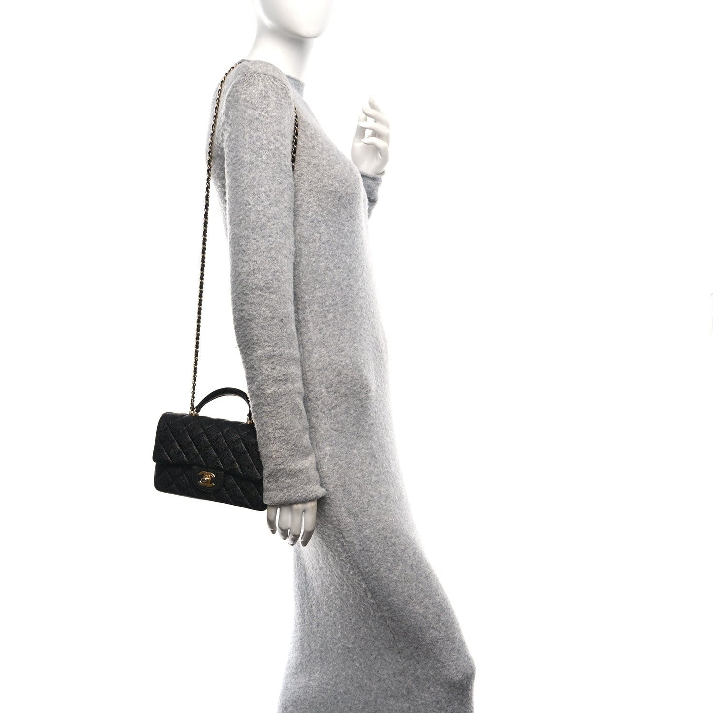 Caviar Quilted Mini Top Handle Rectangular Flap Black