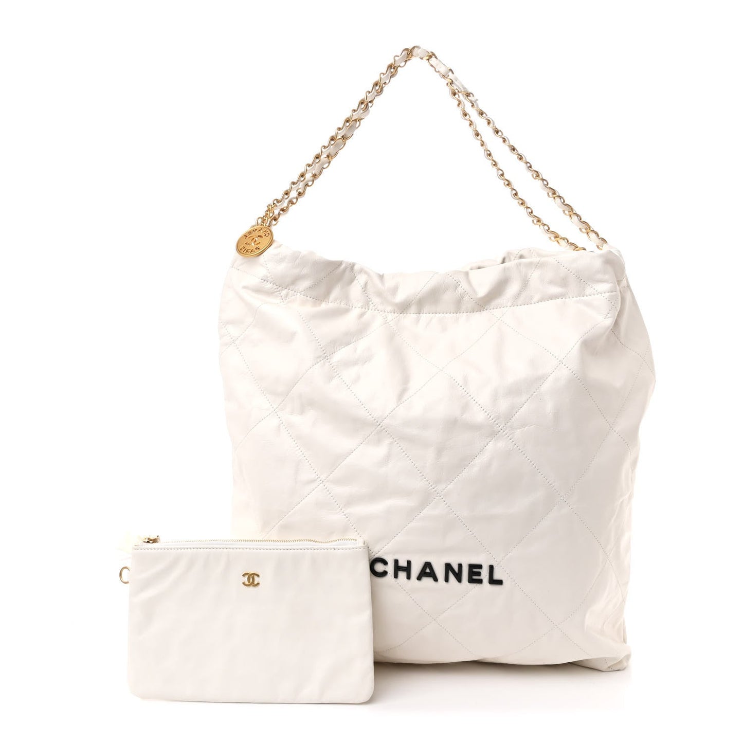 Shiny Calfskin Quilted Chanel 22 White Black