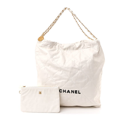 Shiny Calfskin Quilted Chanel 22 White Black