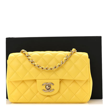 Lambskin Quilted Mini Rectangular Flap Yellow