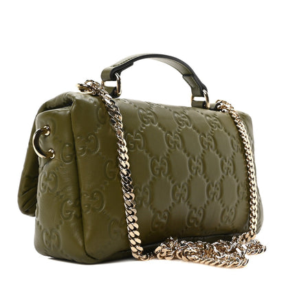 Lambskin Embossed Mini GG Milano Top Handle Shoulder Bag Green