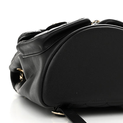 Calfskin Quilted Medium Duma Pockets Drawstring Backpack Black