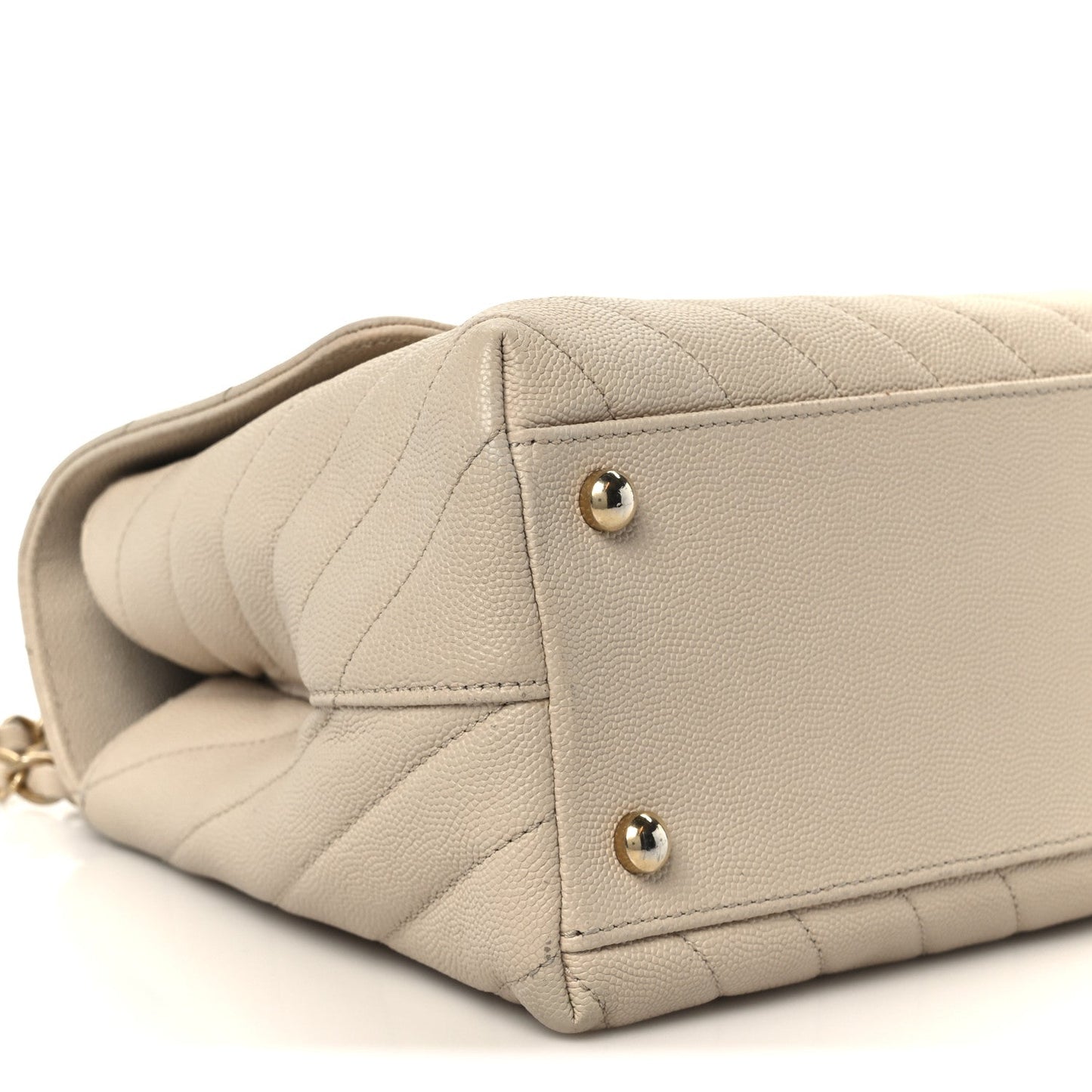 Caviar Lizard Embossed Chevron Quilted Small Coco Handle Flap Beige