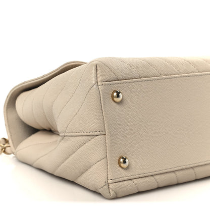 Caviar Lizard Embossed Chevron Quilted Small Coco Handle Flap Beige