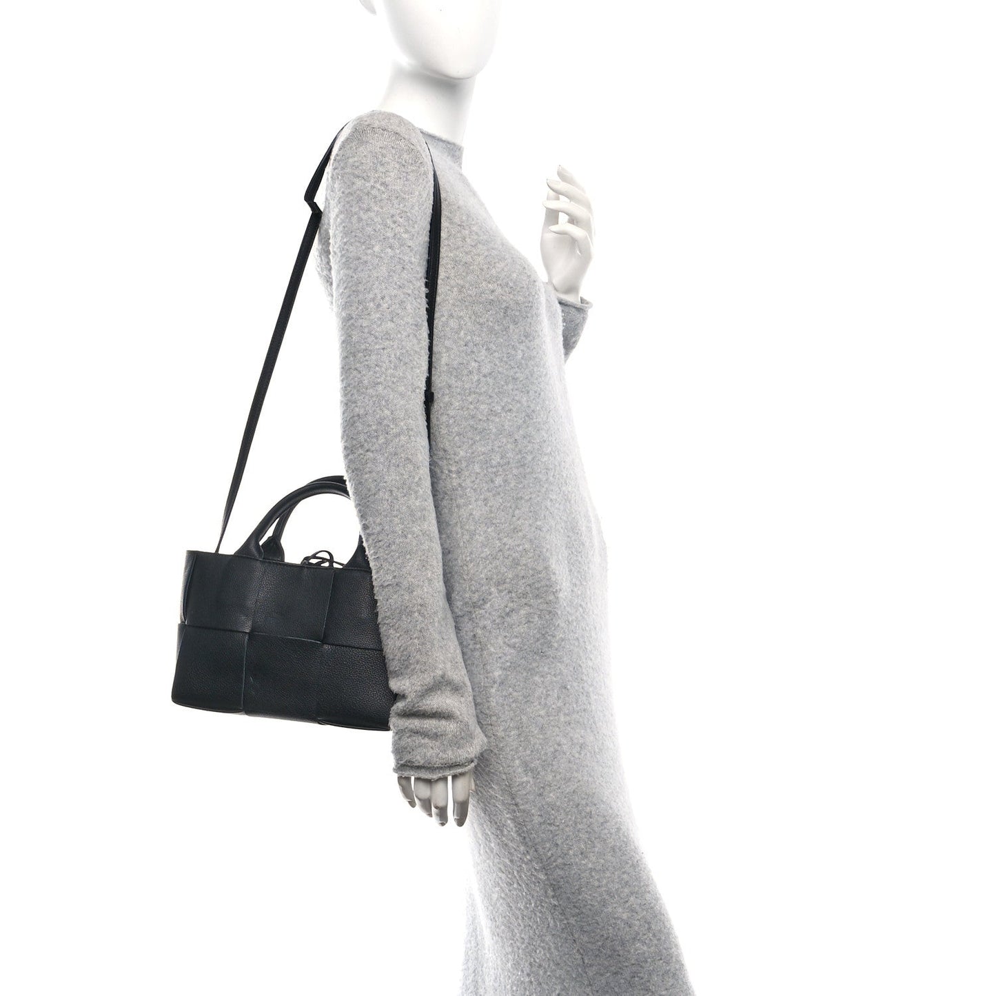 Grained Calfskin Intrecciato Mini Arco Tote Black