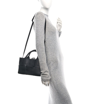 Grained Calfskin Intrecciato Mini Arco Tote Black