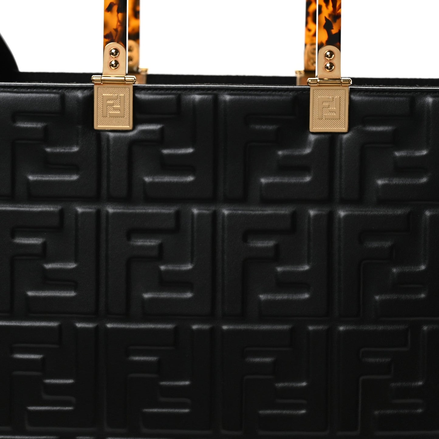 Vitello Plexiglass FF Embossed Medium Fendi Sunshine Shopper Tote Black