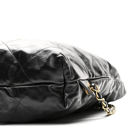 Shiny Calfskin Quilted Chanel 22 Backpack Black