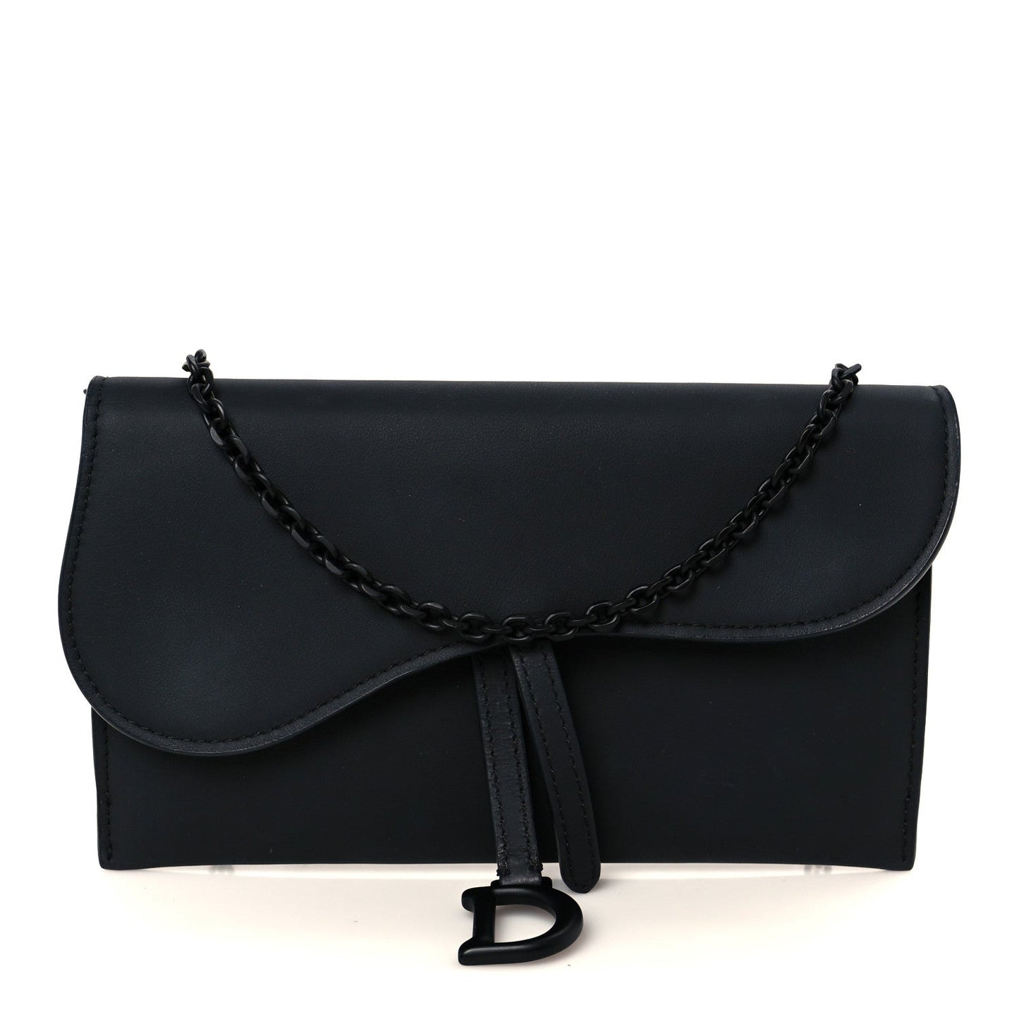 Ultra Matte Calfskin Saddle Chain Wallet Pouch Black