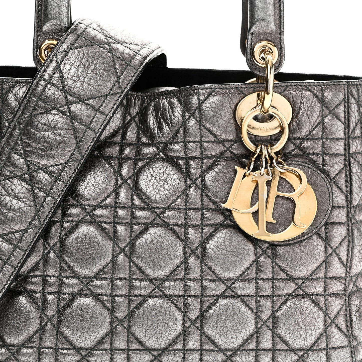 Metallic Grained Calfskin Cannage Medium Supple Lady Dior Steel