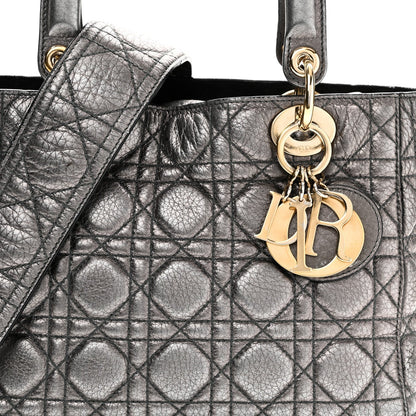 Metallic Grained Calfskin Cannage Medium Supple Lady Dior Steel