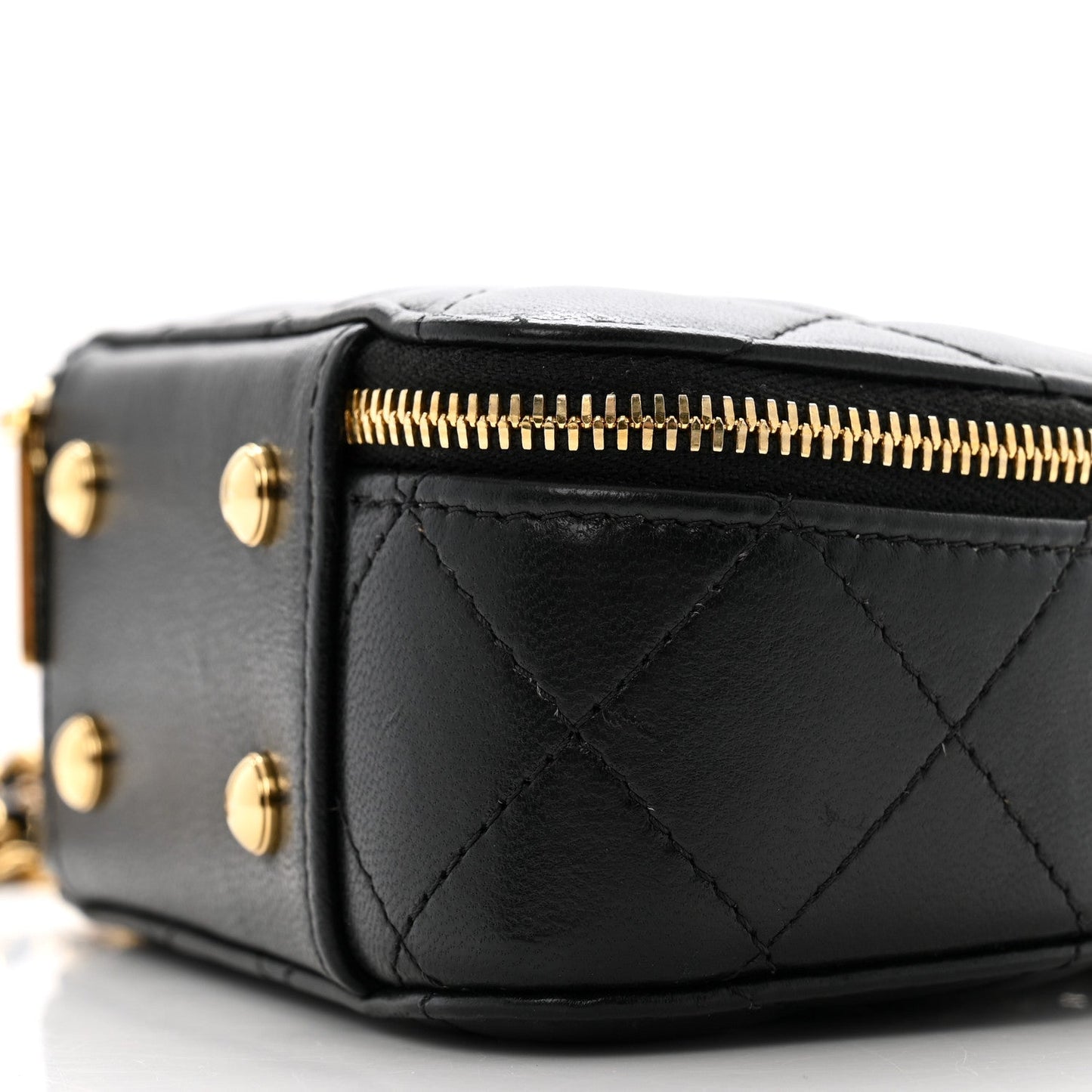 Lambskin Quilted Mini Chic Riviera Top Handle Vanity Case Black
