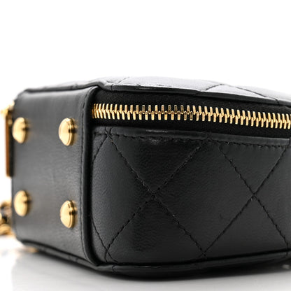 Lambskin Quilted Mini Chic Riviera Top Handle Vanity Case Black