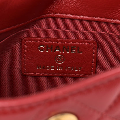 Shiny Lambskin Quilted Extra Mini Flap Red
