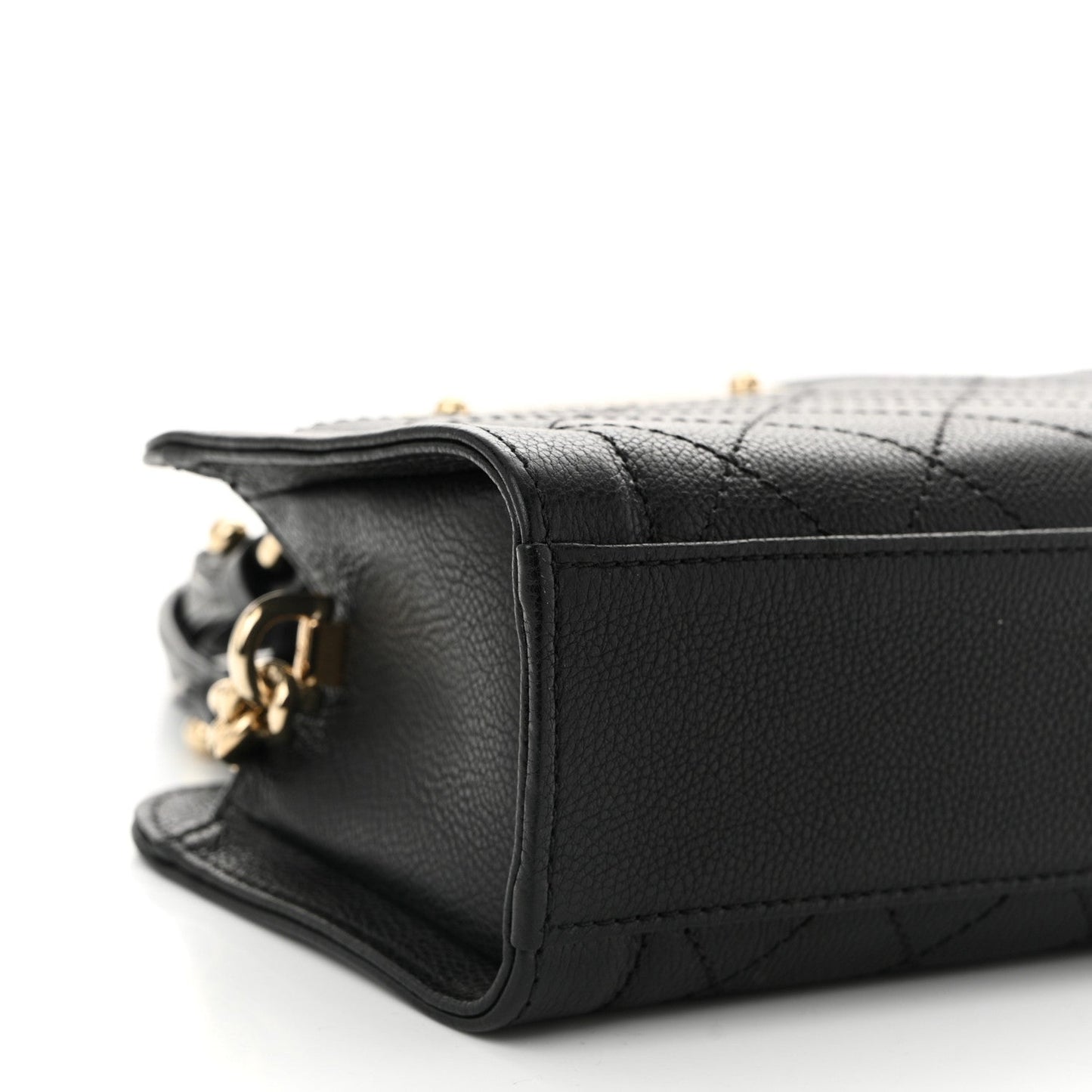 Grained Calfskin Stitched Mini Label Click Shopper Tote Black