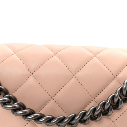 Lambskin Quilted Medium Boy Flap Light Pink