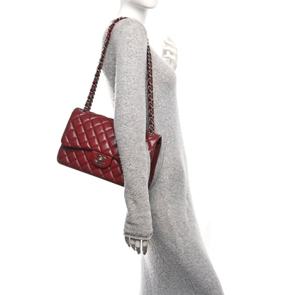 Caviar Quilted Jumbo Double Flap Dark Red