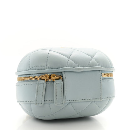 Lambskin Quilted CC Bubble Vanity Case With Chain Light Blue