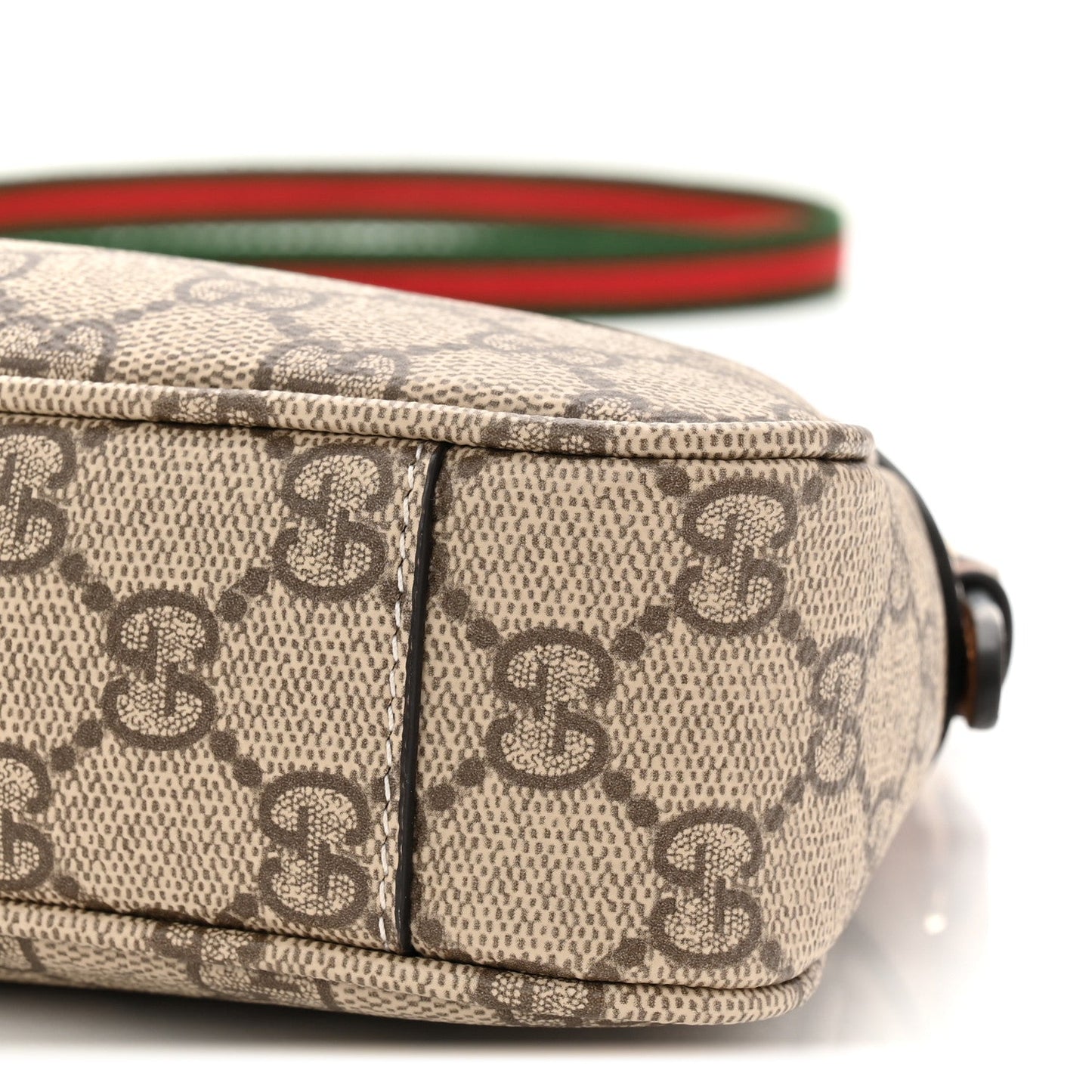 GG Supreme Monogram Textured Calfskin Small Emblem Shoulder Bag Beige Dark Brown